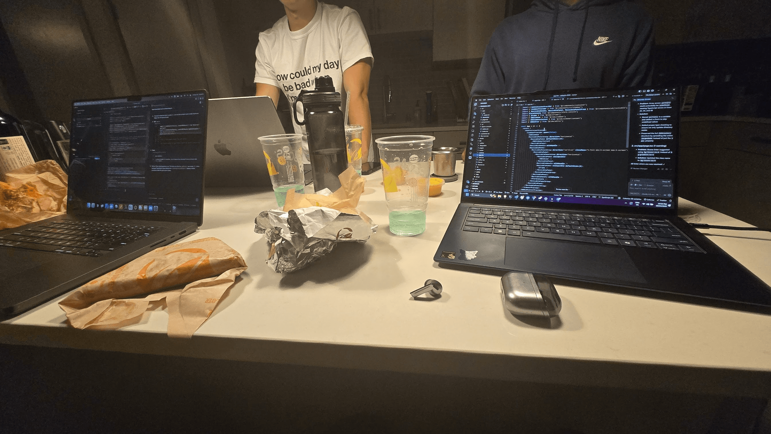 Late night coding session at Luke's brother's apartment